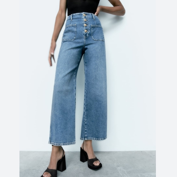 Sale Jeans Jeans Bicolore Zara Zara Wide Leg High Waist Cropped